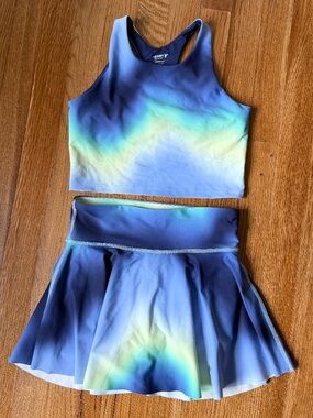Old Navy Girls Active Set Sports Bra and Skort, Blue Green Ombre, Size 10/12